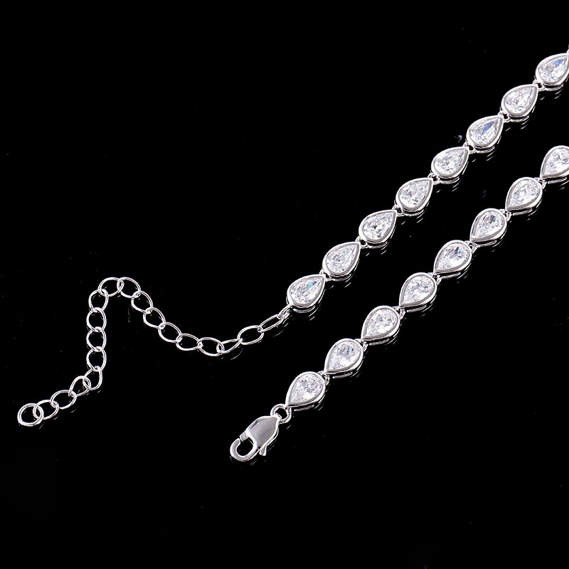 Custom Gra Jewelry 925 Sterling Silver Vvs Tennis Link Ice Out DEF VVS Pear Cut Moissanite Diamond Necklace Chain for Women Men