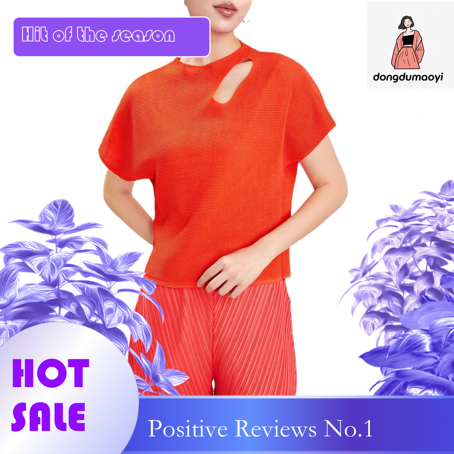 dongdumaoyi Miyake Design T-shirt Women's 2024 Summer New Fashionable Versatile Loose and Skinny Folding Hollow Top