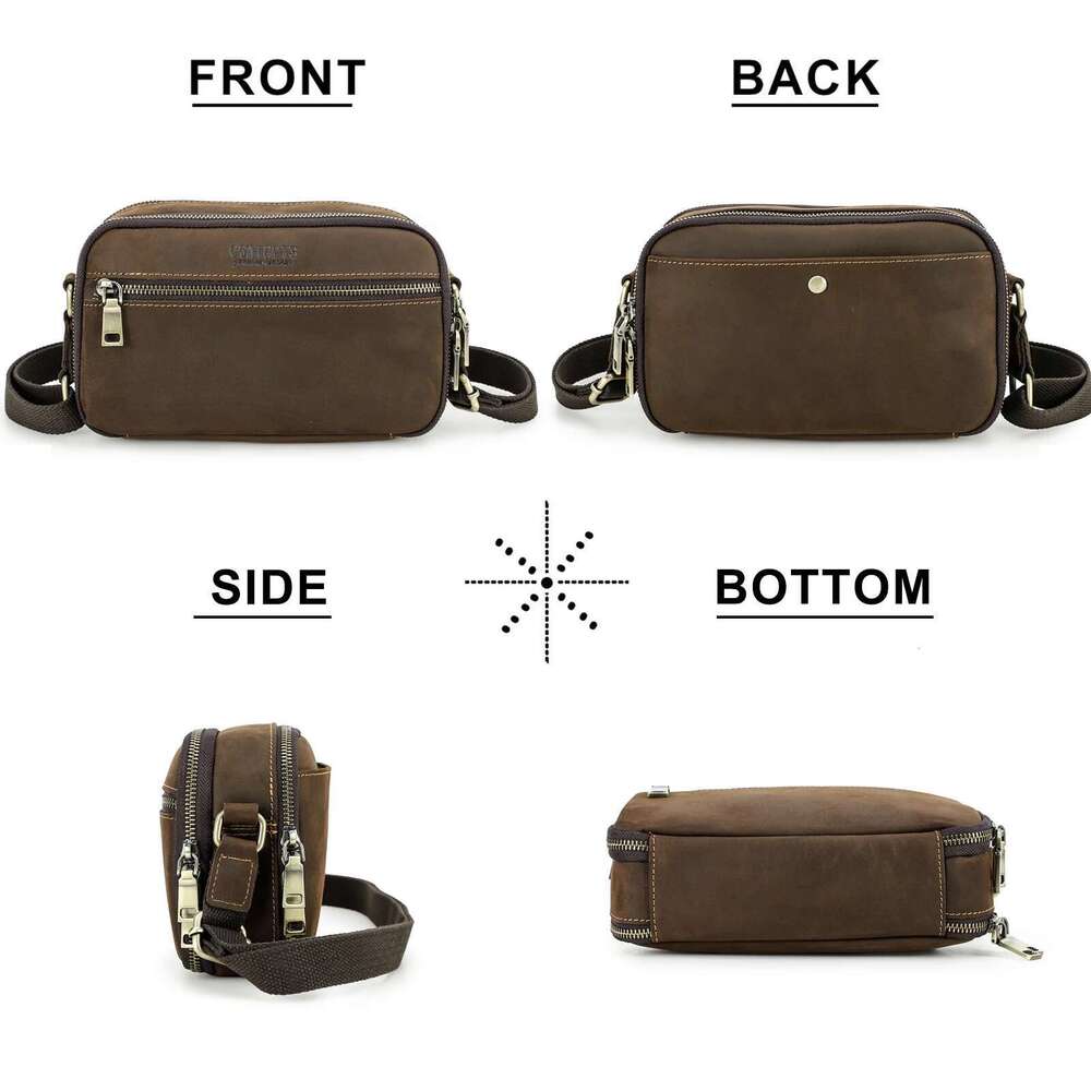Vintage Crazy Horse Leather Men's Shoulder Small Male Crossbody Travel Retro Design Business Casual Messenger Bag For Man