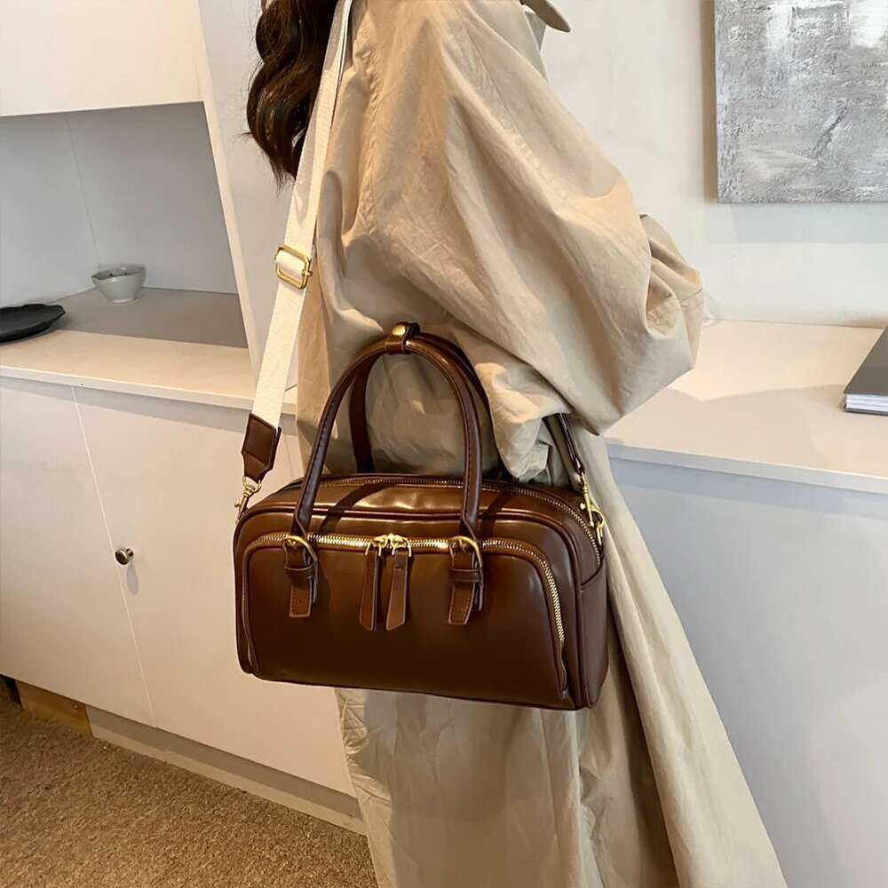 Women Shoulder Adjustable Strap Boston Tote PU Leather Multi-Pocket Top Handle Bag Clutch Purse For Work Travel