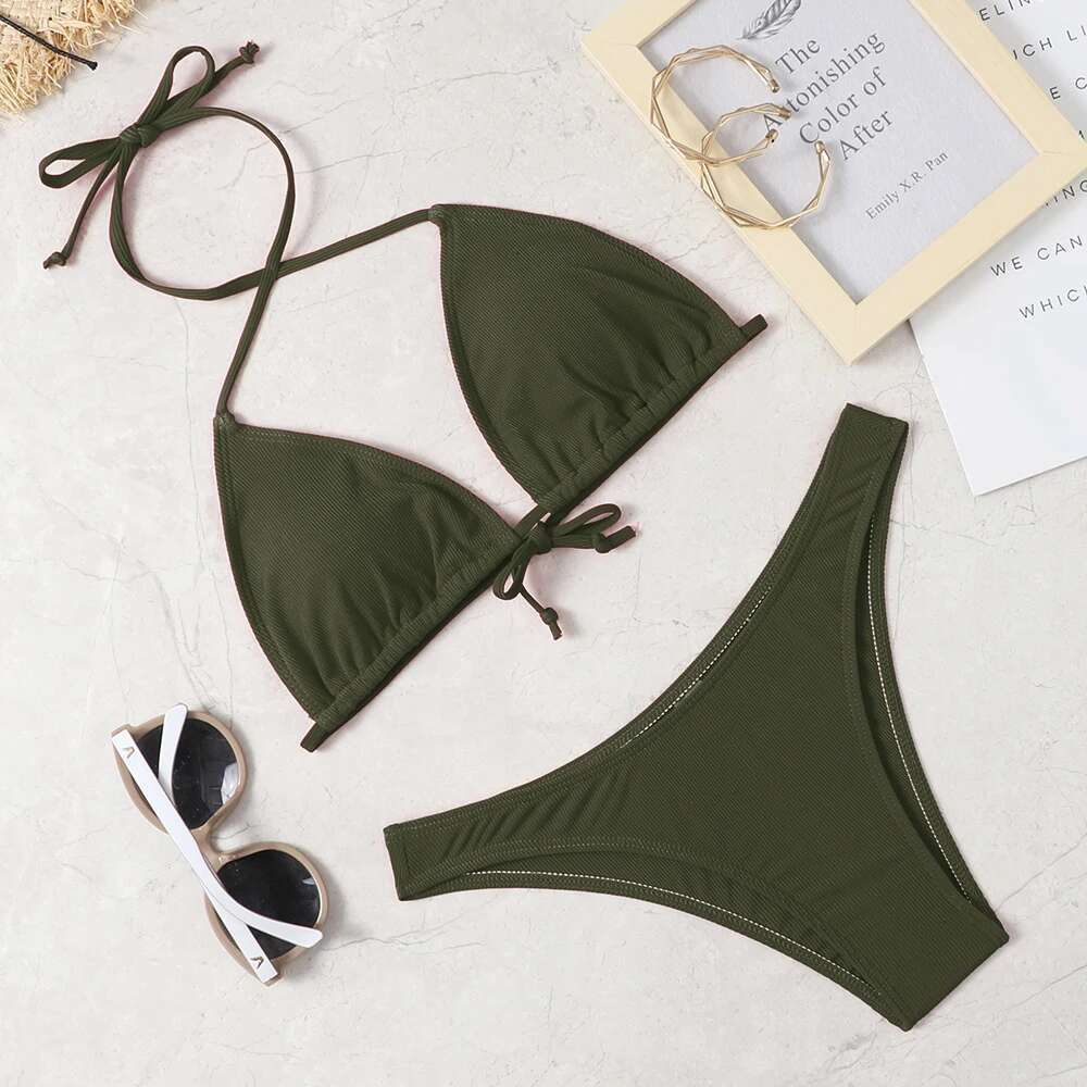 2022 new sexy bikini suit solid color women's Beach swimsuit