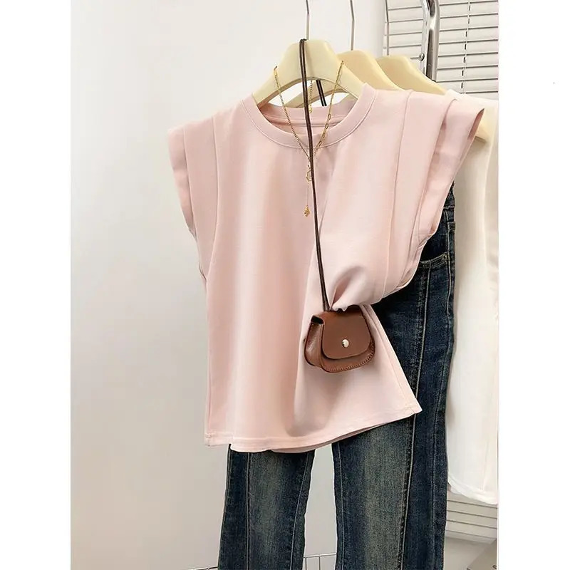 Pink Fly Sleeve Short Tshirt for Women in Summer Slim Vest Top 250514