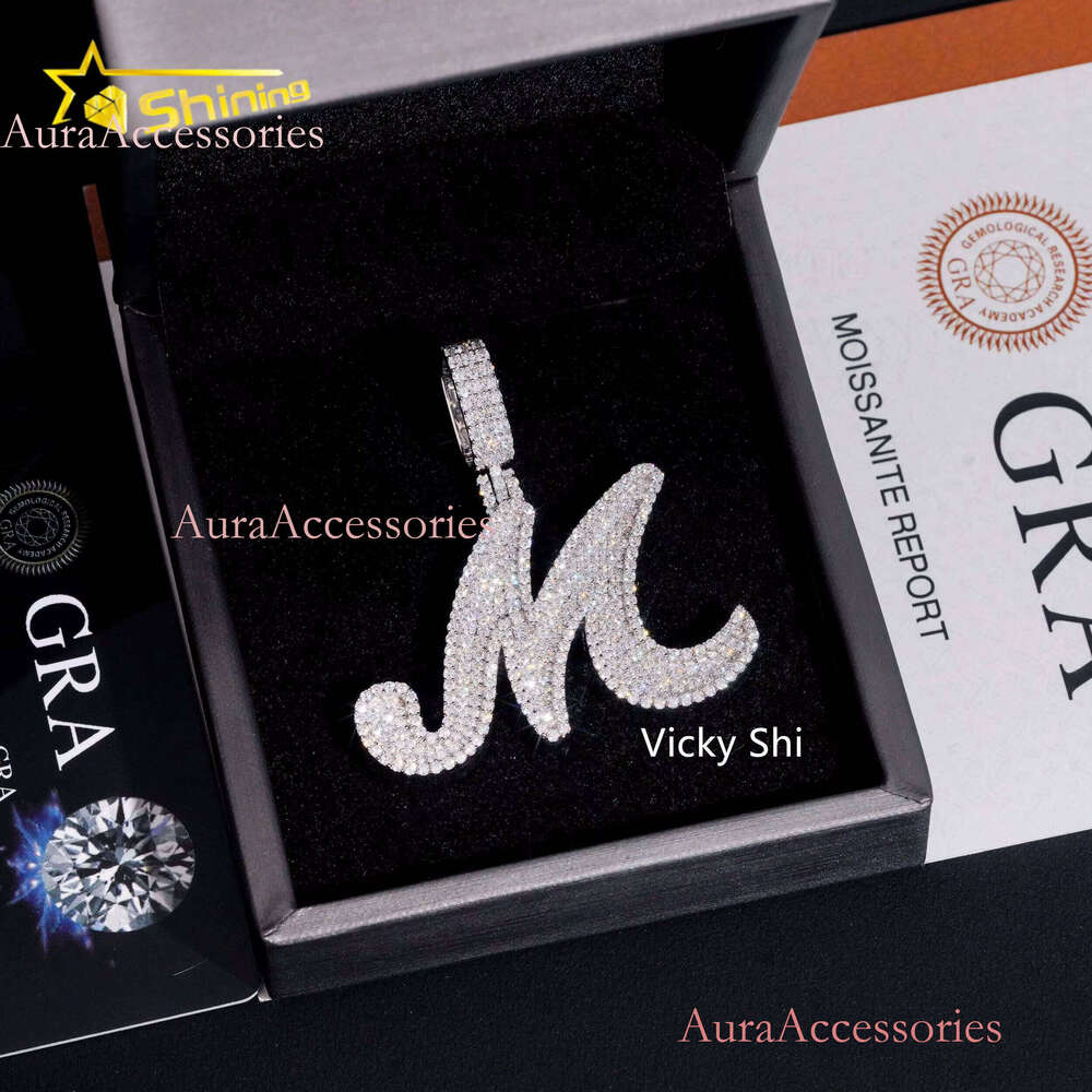 Fine Jewelry Sier Initial M Pendant Custom Moissanite Men Iced Out Hip Hop Customized Letter Pendants