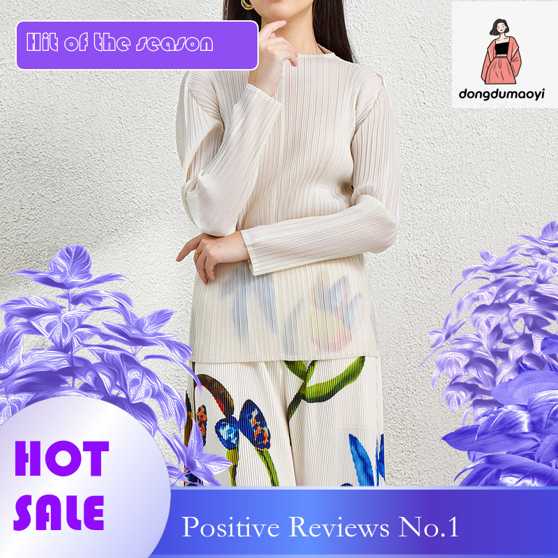 dongdumaoyi Miyake basic pleated top 2025 Spring and Autumn new Korean version slim fit half high neck striped long sleeved T-shirt