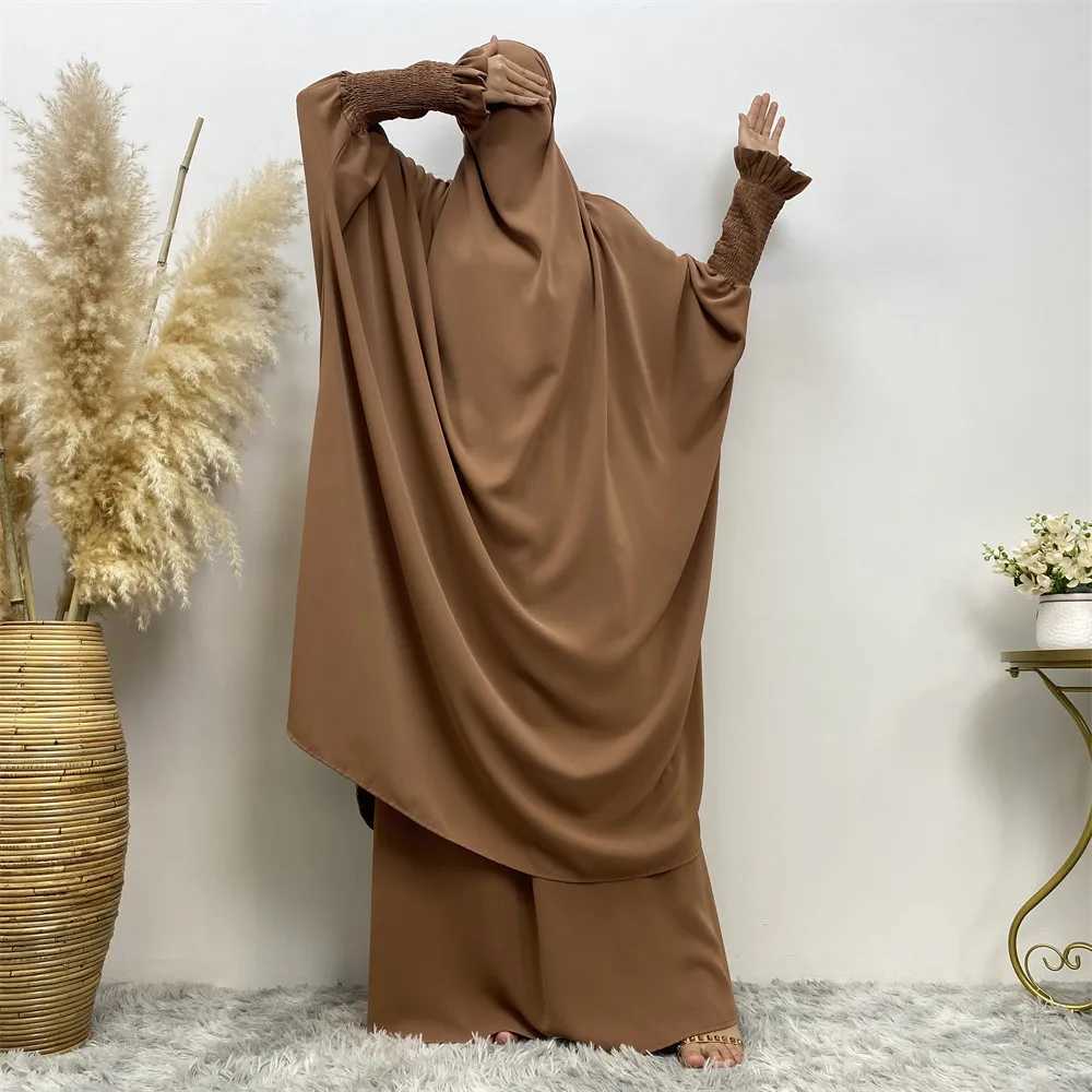 Muslim Women Fashion Set Two-piece robe Long slve Islamic Clothing Dubai Saudi Turkey solid color elegant dress X250514