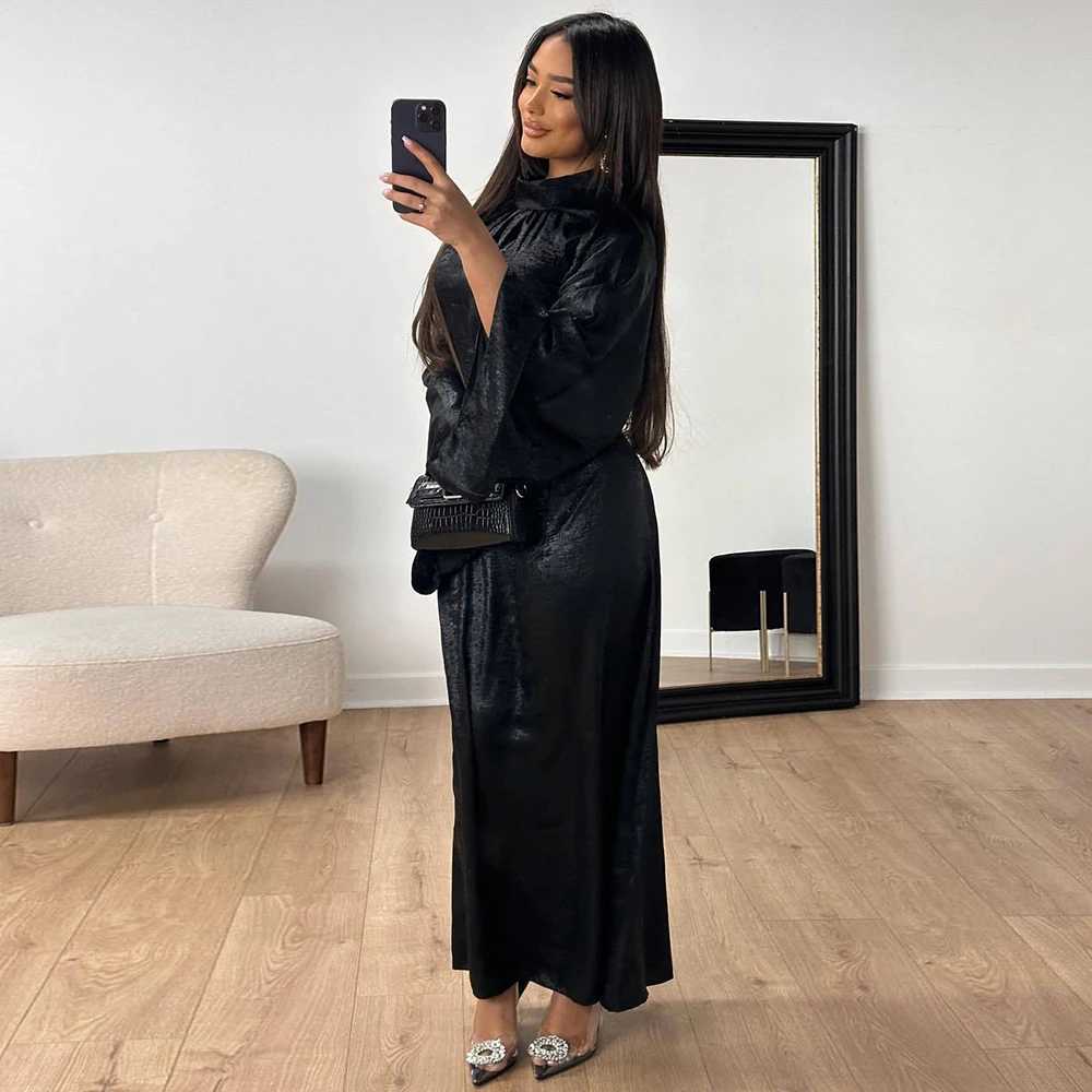 2024 New Elegant Fashion Dress EID Modest Muslim Dress Long Slve Shiny Polyester Islamic Clothing Dubai Abaya Dress Party Robe X250514