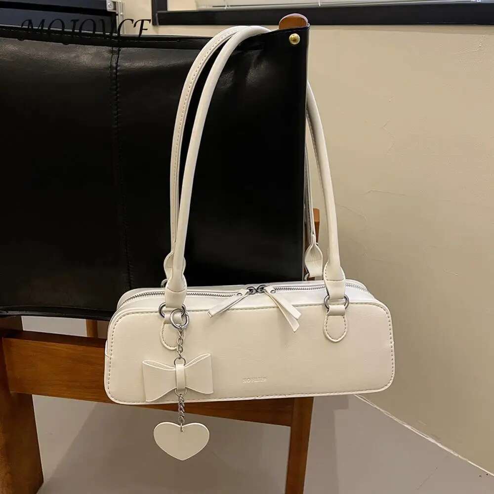 Women PU Underarm Fashion Solid Color Elegant Hobo Bag Zip Closure with Heart Pendant Stylish Shoulder Purse