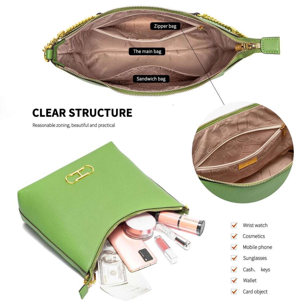 chch womens tote spring new light green handbag simple solid color commuter storage bag 250514