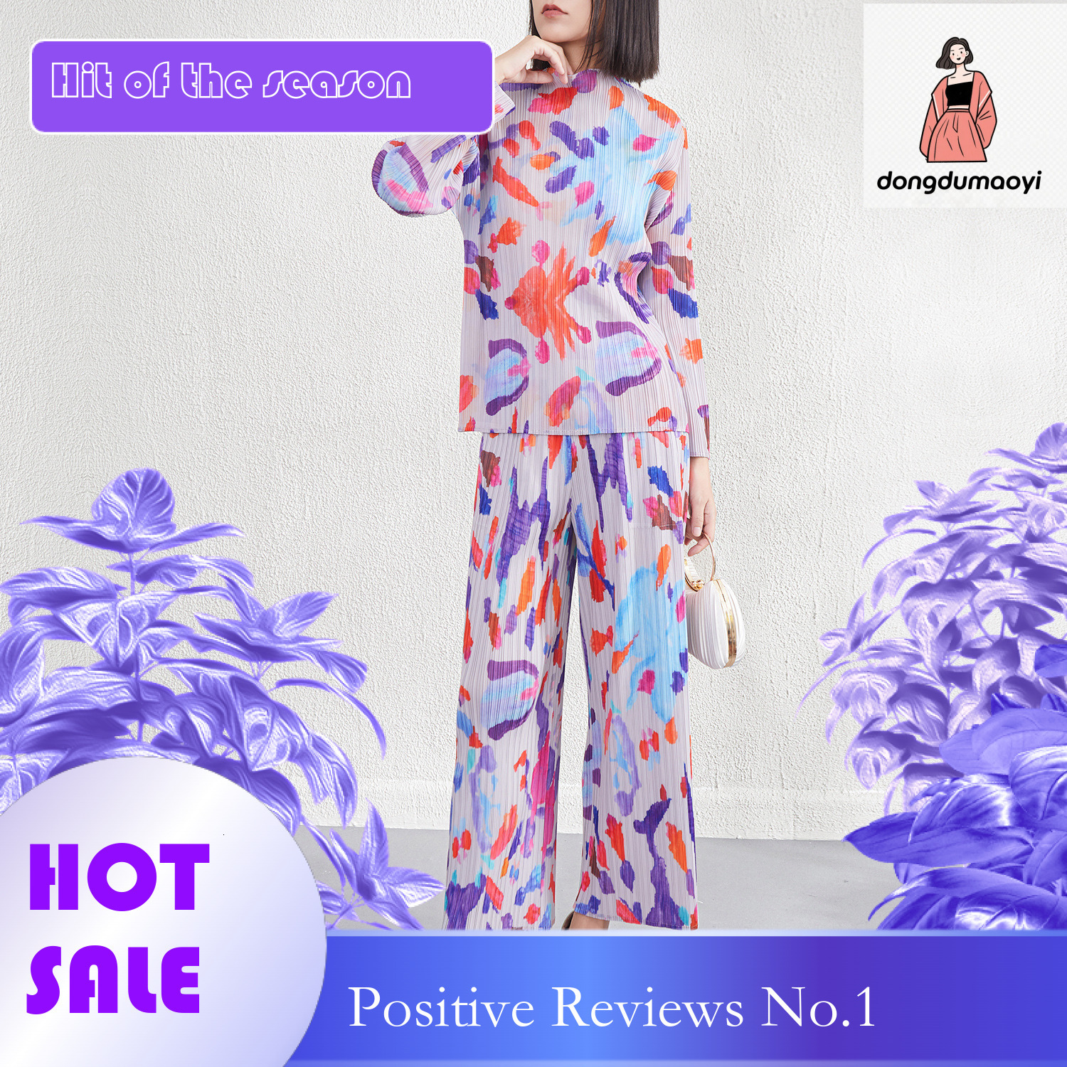 dongdumaoyi San Zhai Graffiti Half High Collar T-shirt Bottom Shirt Spring and Autumn New Product Casual Fashion Western Versatile Top Pants Set