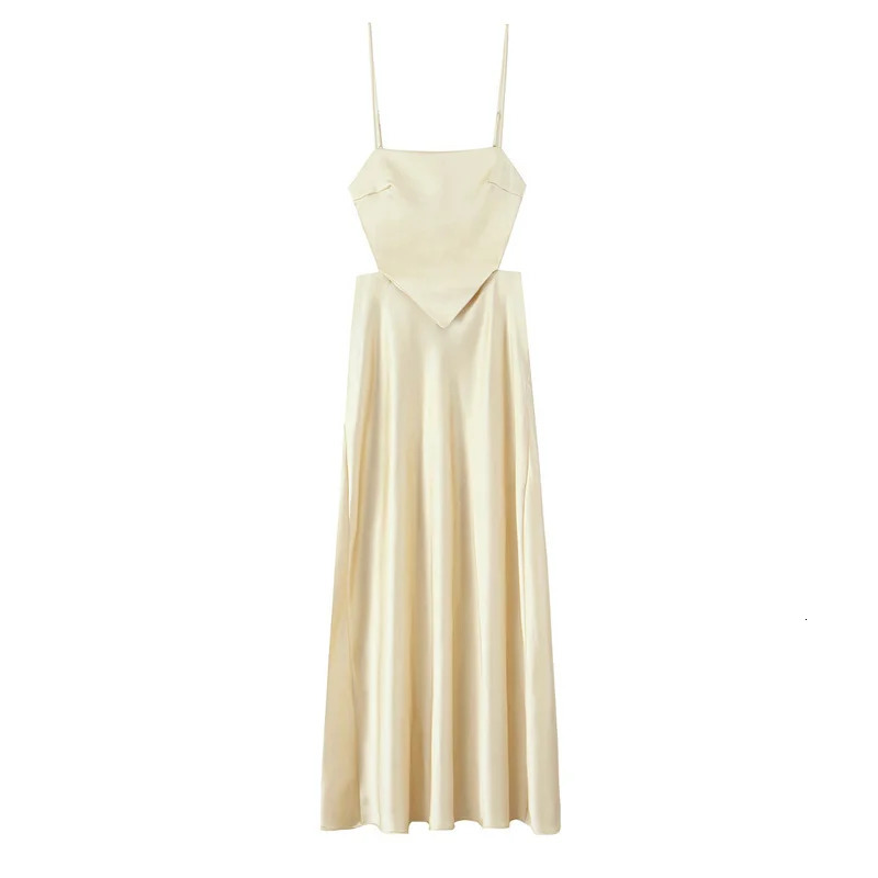 Womens Dress Spring Silk Satin Texture Long Sexy Suspenders Tie Decoration the Back Elegant temperament 2896331 250514