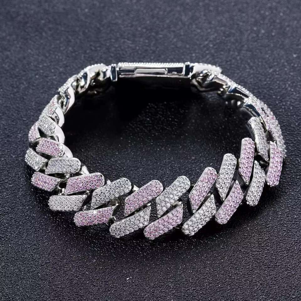 DHCollections 20mm Pink White Sier Gold Hiphop Ice Cuba Men's Brass Body Chain Women's Zircon Bracelet Hip Hop Jewelry Style