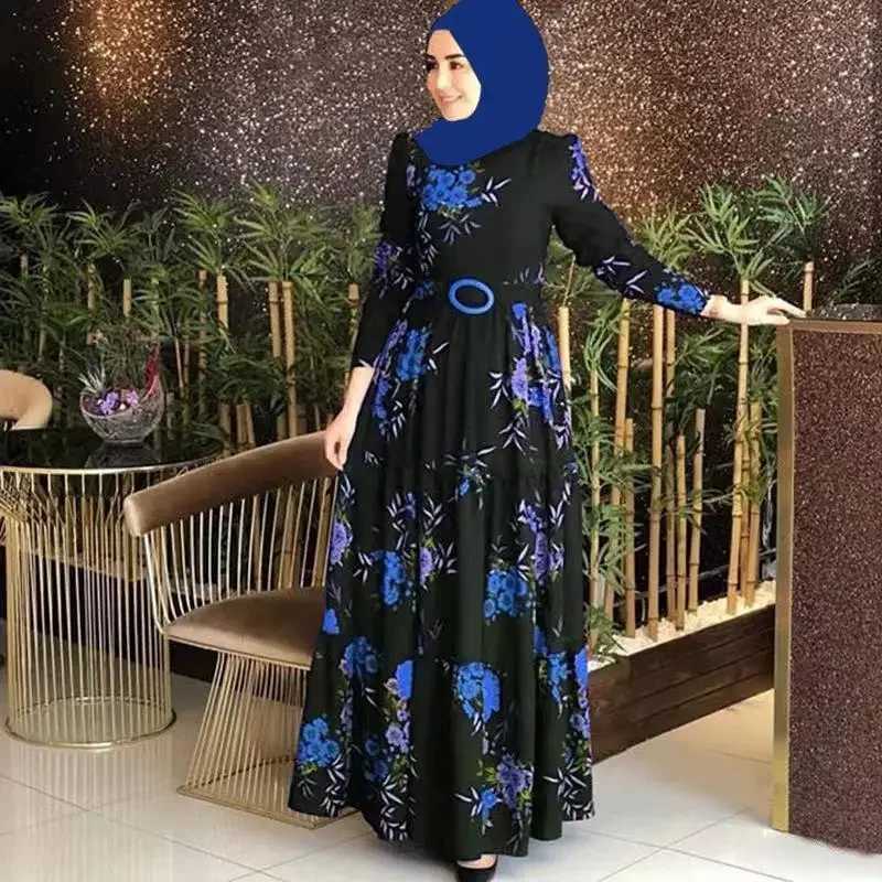 Womens Floral Hijab Dress Dubai Turkey Vintage Printing Robe Muslim Women Hijab Islam Arab Female Kaftan Morocco Party Gowns X250514