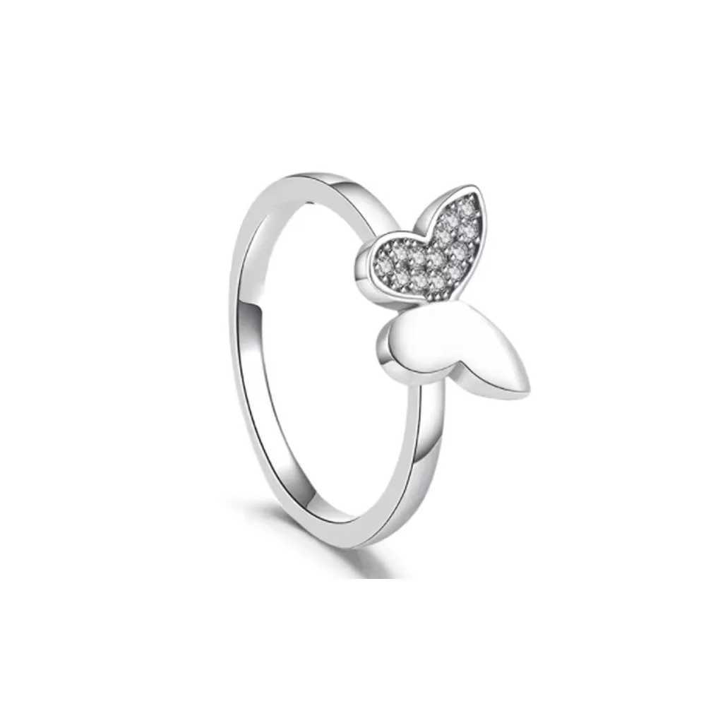 925 Sterling Silver Spring Butterfly For Wedding Party Gift Pink Stone Elegance Ring For Women Jewelry RingsXJ250514