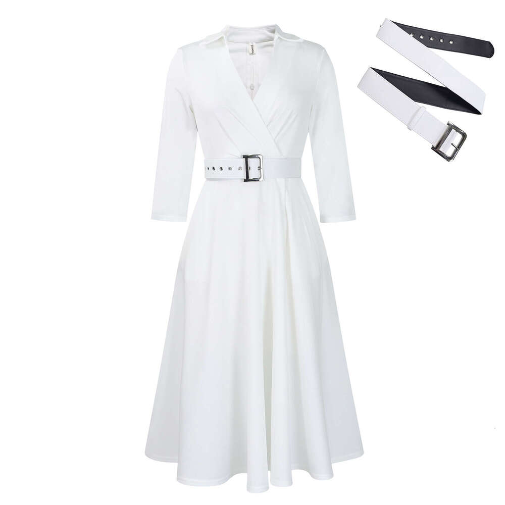 Women's Wear Women's Wear Plus Size Women's Clothing Autumn New Item Lapel Fashionable Temperament Solid Color Large Skirt Dress