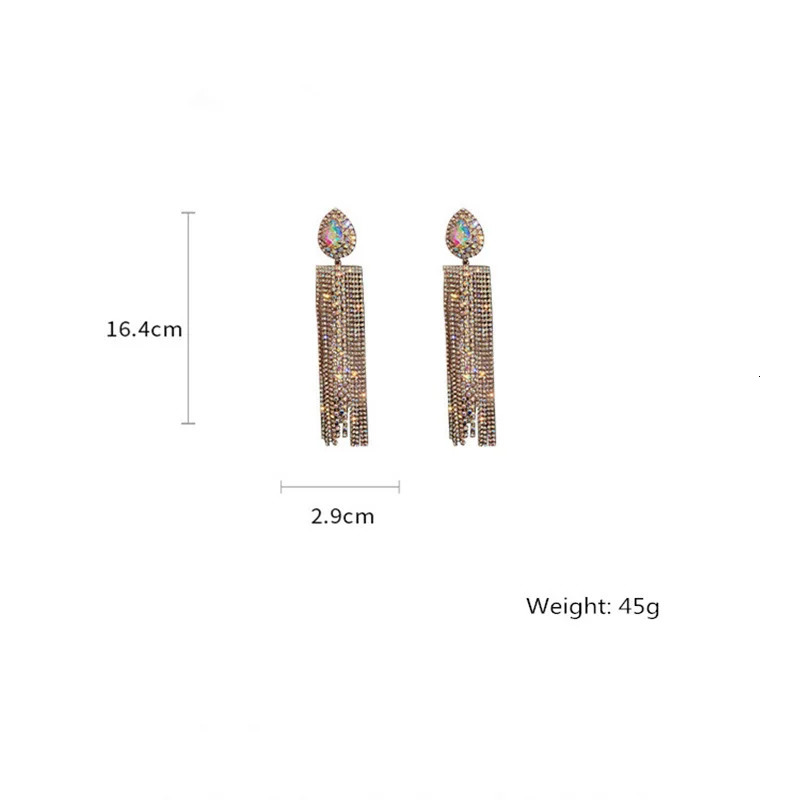 FYUAN Black Gold Color Water Drop Crystal Earrings Oversize Long Tassel Rhinestone for Women Dangle Earring Statement Jewelry 250513