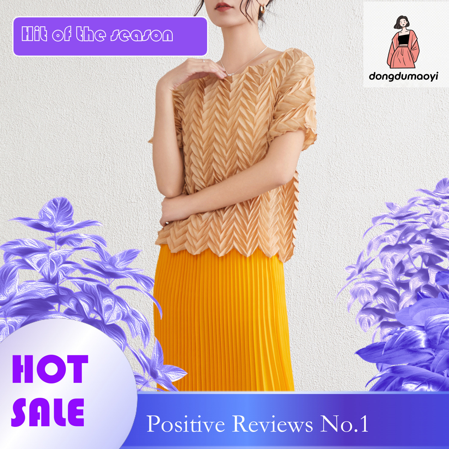 dongdumaoyi Miyake Fashion T-shirt, Japanese Korean Women's Summer New Style, slim fit, irregular and high-end pleated top for women