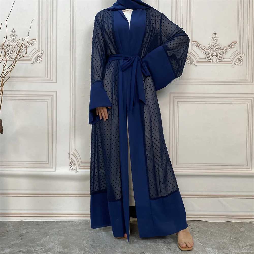 Abayas for Muslim Women Dress Transparent Wave Point Dubai Arabic Kimono Robe Outwear Fr Shipping Turkey X250514