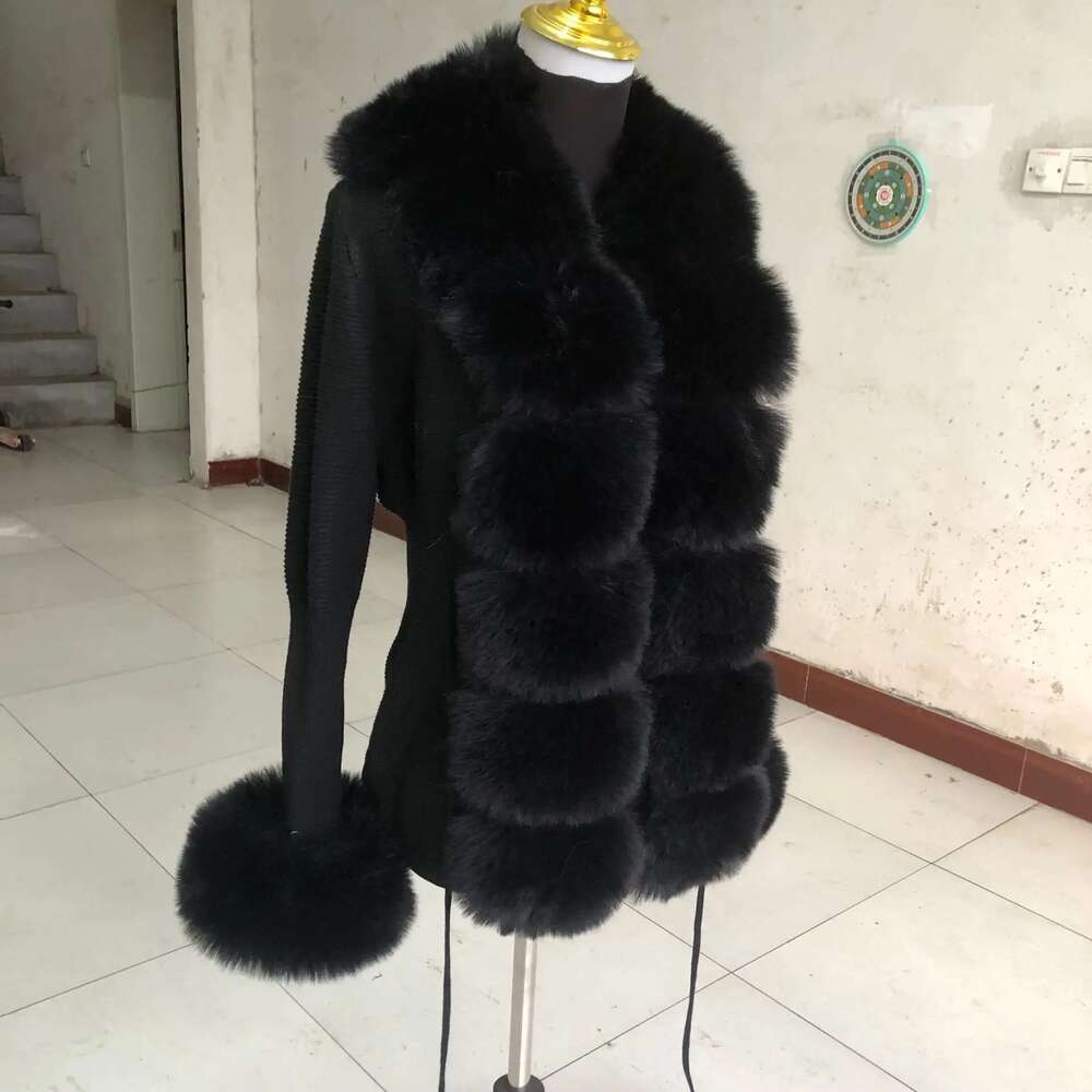 Women's Cropped Spring Autumn Hot Sale Knit Sweater Cardigan With Faux Fox Fur Collar Ladies Coat
