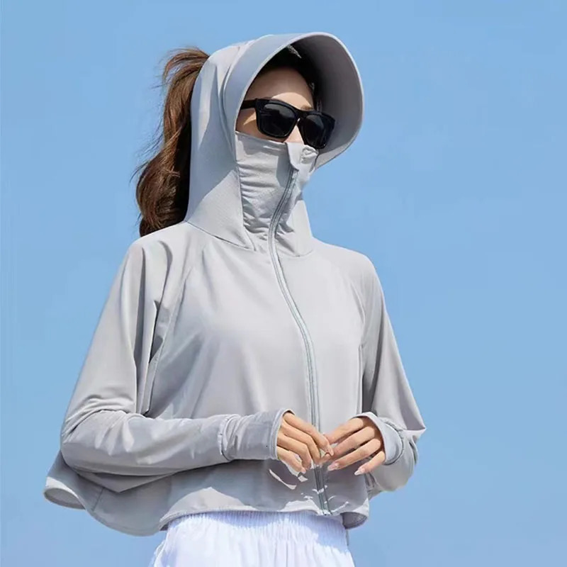 Xpqbb Sun Protection Jackets for Women Summer Ice Silk Outdoor Sunscreen Hooded Coat Female Quick Dry Thin UV Proof Outwear 250513