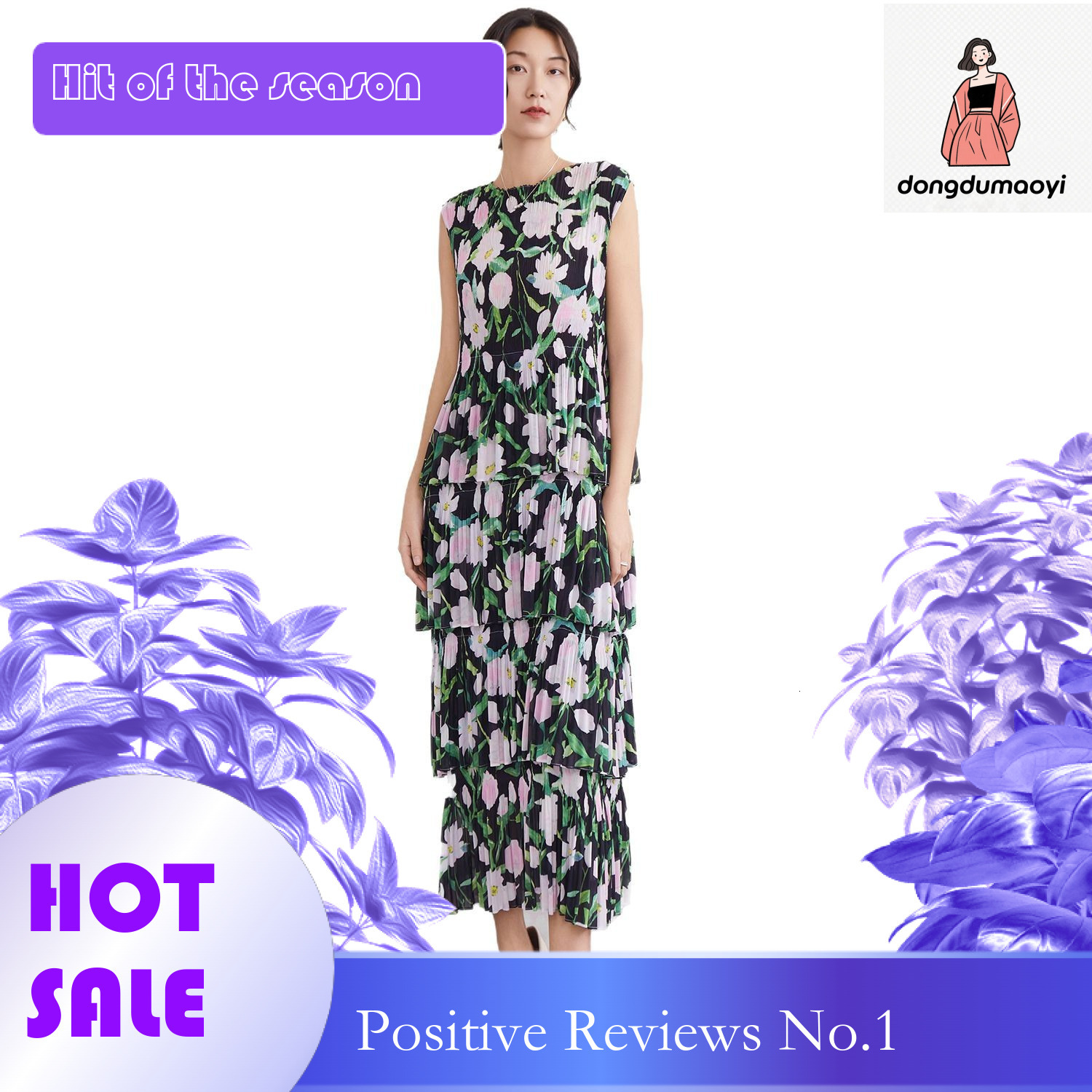 dongdumaoyi Fashionable French printed Camellia Monogatari exudes a slimming and floral long sleeveless dress high end women s clothing