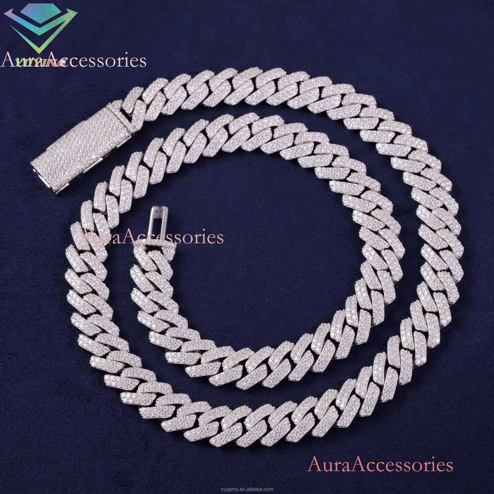 Bestest Selling Wholesale Price Sterling Sier Necklace Hand Set VVS Moissanite Gold Plated 10MM Cuban Link Chains