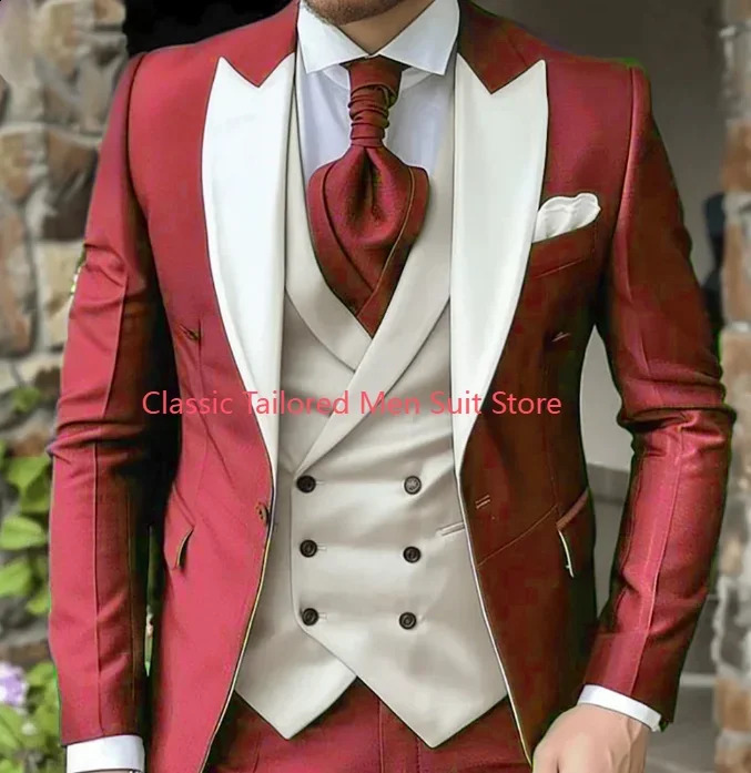 Elegant Wedding 3 Piece Jacket Pants Vest Full Set Single Breasted Lapel Purple Male Clothing Mens Suits Blazer 250513
