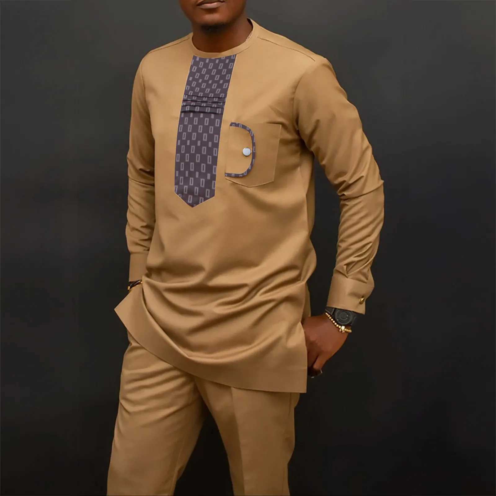 Summer African MenS Traditional Elegant Suits Outfit Dashiki 2pcs Shirt Pants Full Set Designer Clothes Abaya Brand Costume X250514