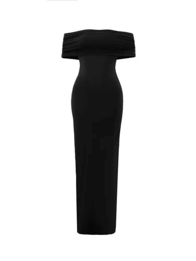 Temperament Slim Strapless Long Dress Women Solid Color Sexy Off-shoulder Backless Package Hip Sleeveless Club Party DressesXJ250514