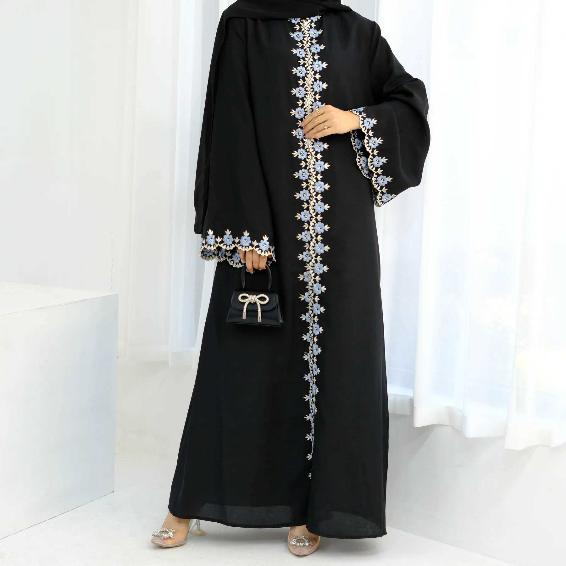 Eid Ramadan Flower Embroidery Abayas for Women Muslim Dress Dubai Open Abaya Turkey Kaftan Ka Caftan Marocain Femme Robe New X250514
