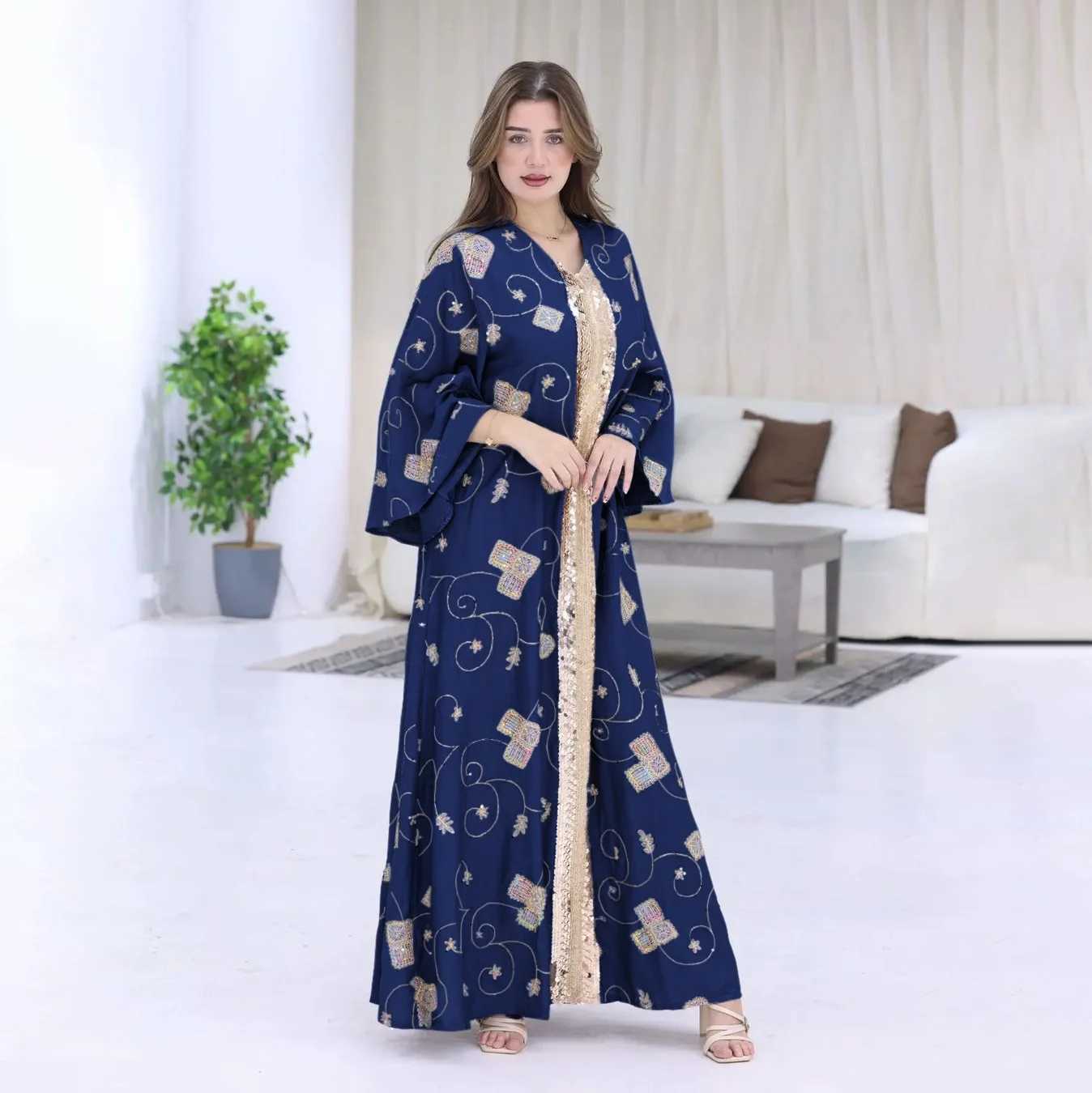 Fashion Sequin Abayas Maxi Evening Party Long Slve Turkey Dress Muslim Women Dubai Kaftan Islam Clothing Wedding Plus Size New X250514