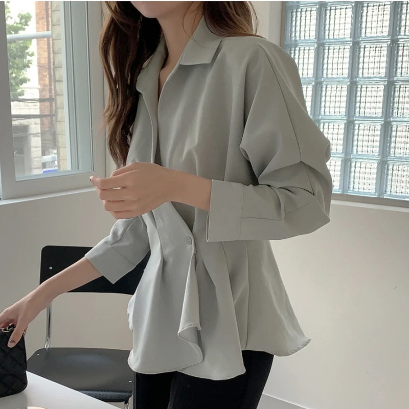Spring Autumn Elegant Ruffles Womens Blouse Long Sleeve Solid Cross Vneck Buttons Korean Casual Shirts Female 250514