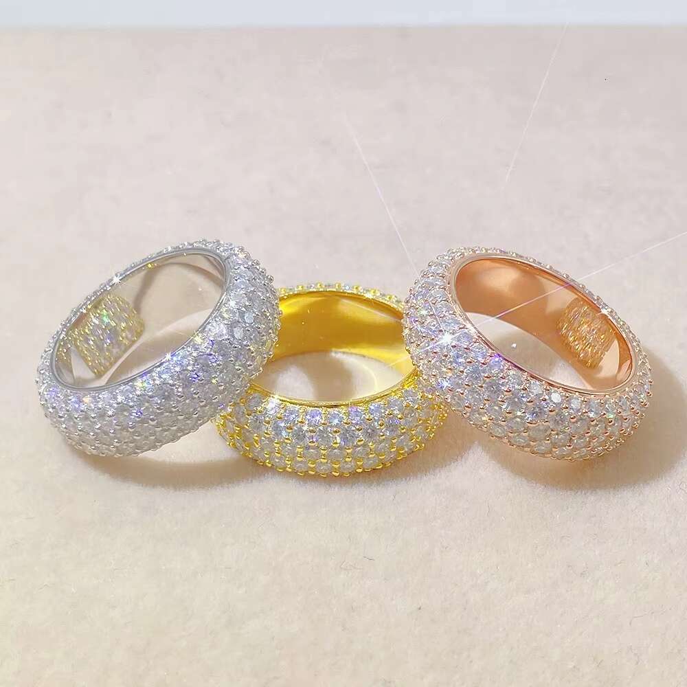 Luxury Iced Out Jewelry 5 Rows VVS Moissanite Diamond Hip Hop Rings S925 Moissanite Ring