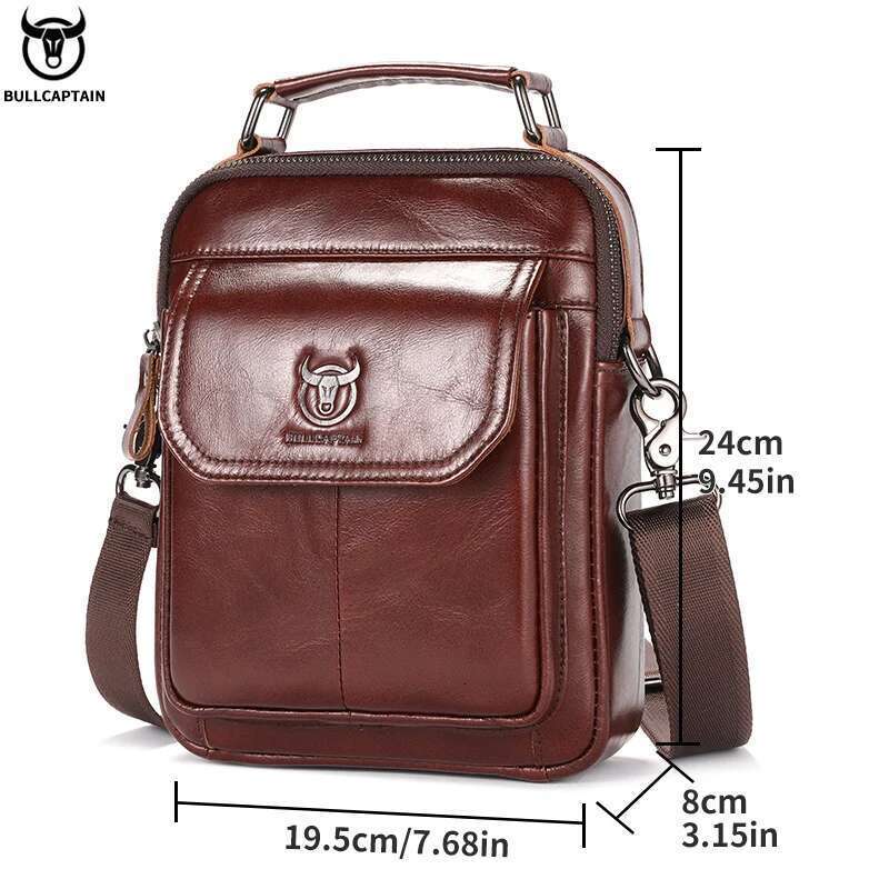 BULLCAPTAIN Men's Genuine Leather Shoulder Multifunctional 7.9-inch Tablet Handbag Retro Casual Crossbody Bag Cowhide