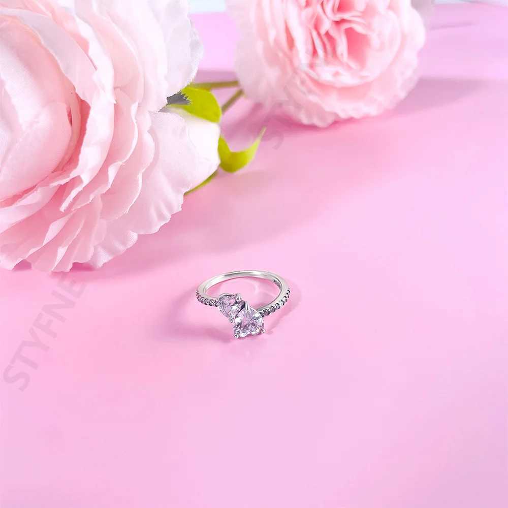 Women 925 Sterling Silver Eternal white Heart-Connected Rings Jewelry Anniversary Birtay Fashion Gifts for Mother Wife GirlsXJ250514