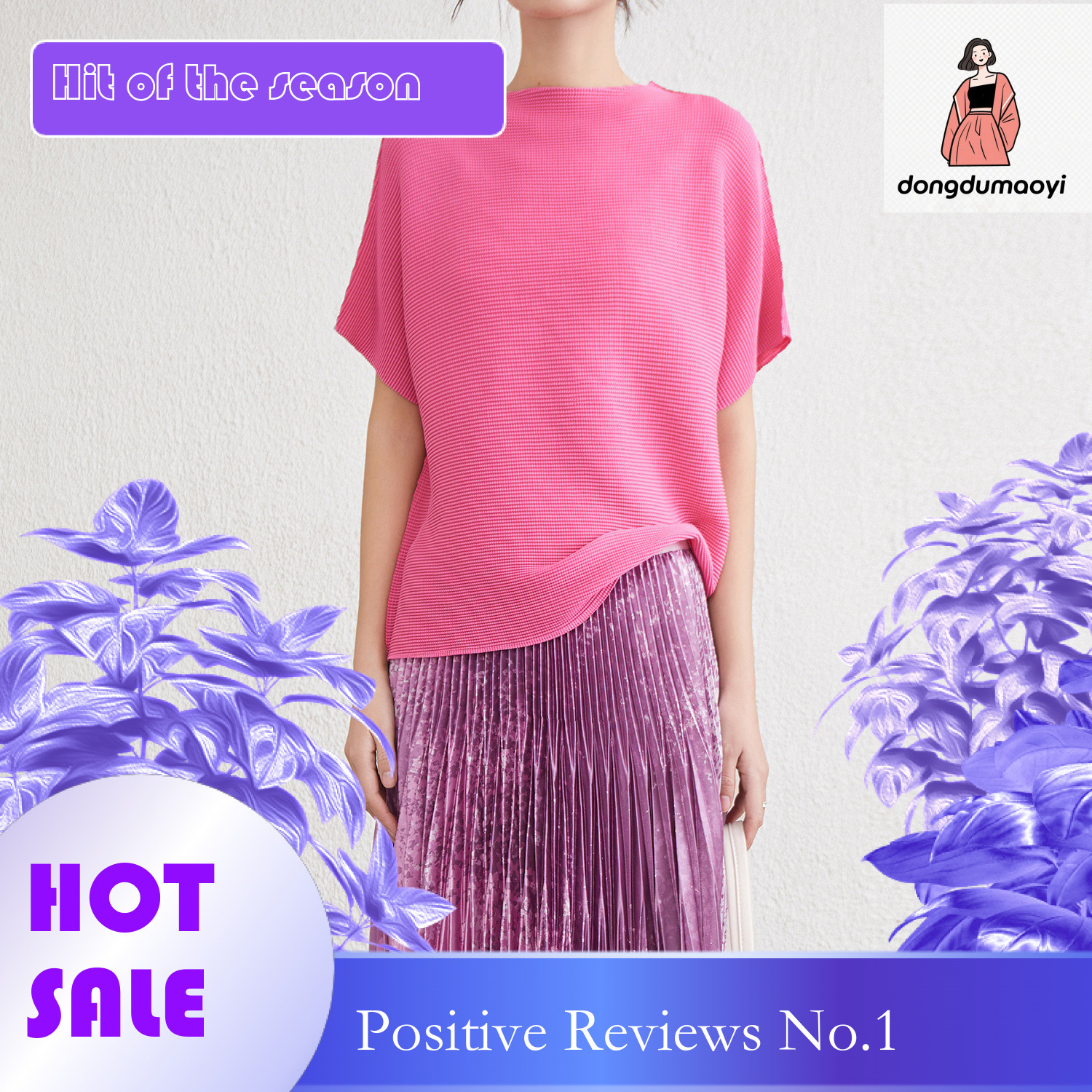 dongdumaoyi Miyake design sense loose short sleeved round neck pleated T-shirt solid color plus size western-style meat blocking top for women