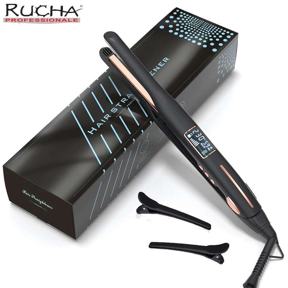 Thinnest Plate Curler Mini Straightener 2 in 1 Titanium Pencil Narrow Flat Iron with LCD Display for Short Beard Hair
