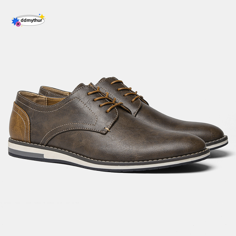Large Single Colored Breathable Men's Comfortable Casual Leather Shoes ddmythur