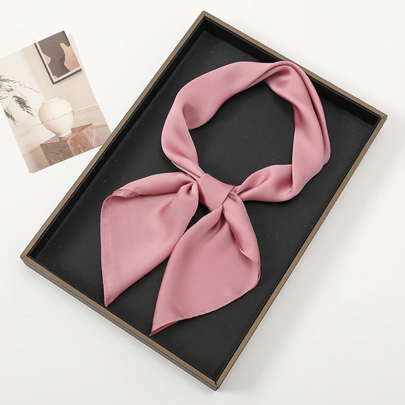 70*70cm Small Size Satin Square Scarf Women Turban Handkerchief Solid Color Matte Silk Hair Wraps Thin Plain Female Neckerchief 250514