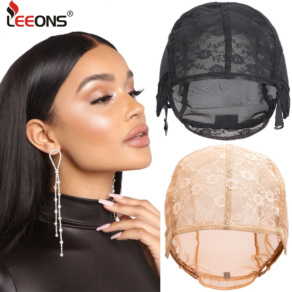 Black Beige Wig Making Cap Double Lace Wig Cap For Wig Making Breathable Wig Cap With Adjustable Straps Swiss Lace Hairnet 1Pc 250513