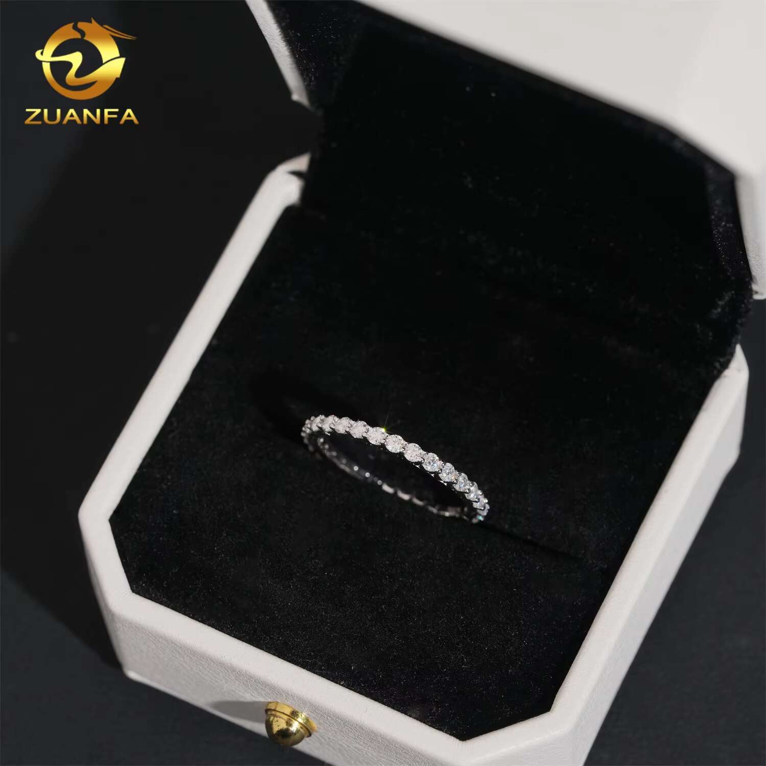 Fashion Jewelry 2mm 1 Row Moissanite Diamond Rings Eternity 925 Silver Hoop Women Men Moissanite Ring Pass Diamond Tester