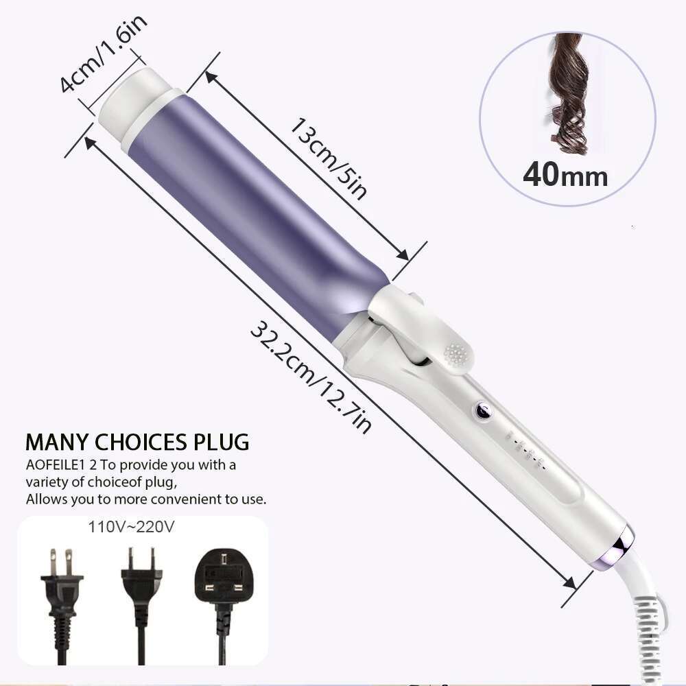 40mm Curlers Negative Ion Ceramic Care Big Wand Wave Hair Styler Curling Irons 3 Temperatures Fast Heating Styling Tools