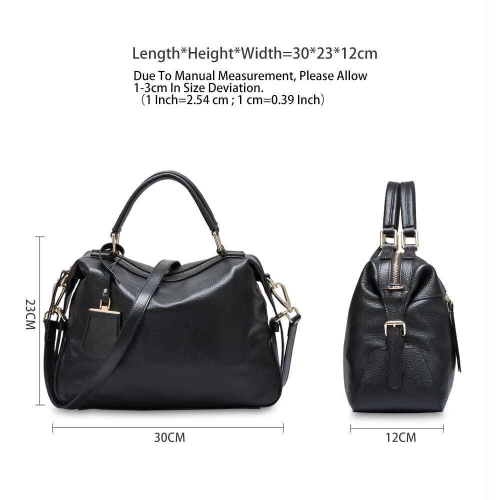 Zency Fashion Women Tote Bag 100% Genuine Leather Handbags Female Boston Charm Messenger Crossbody Purse Shoulder Bags