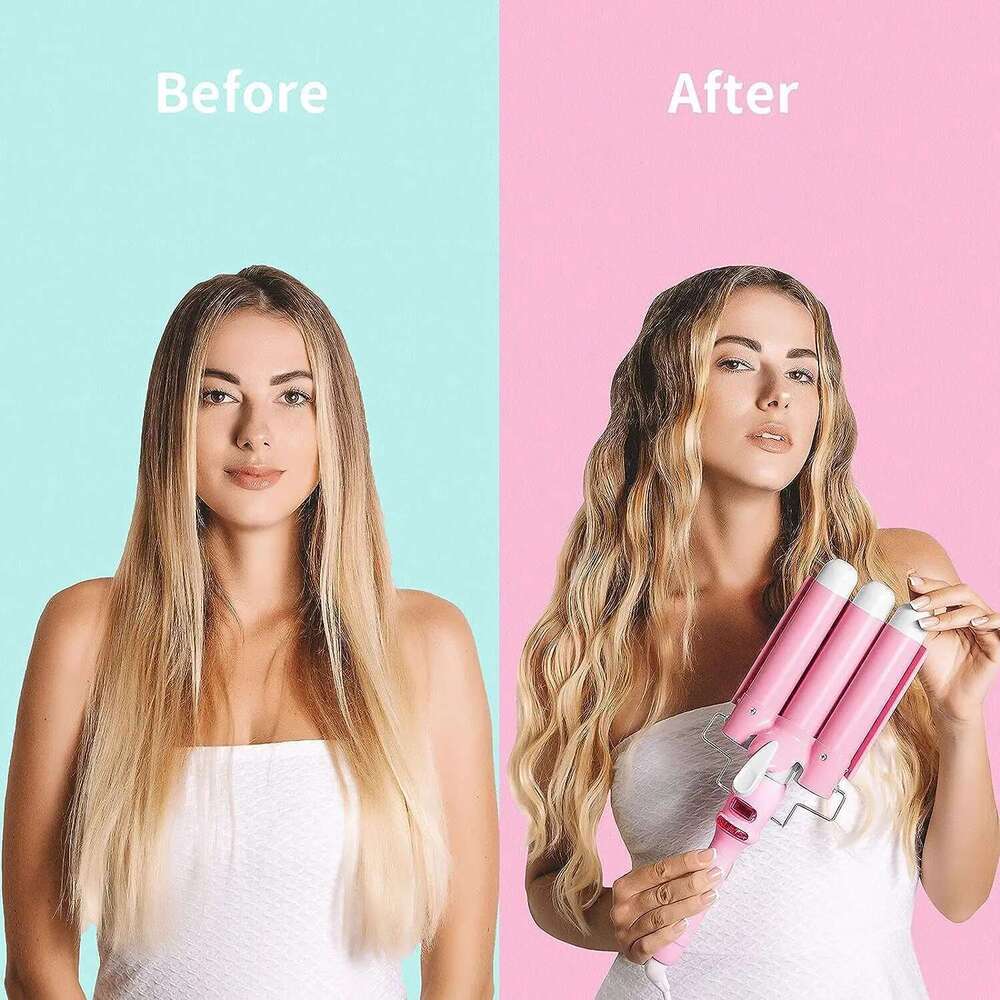 Professional Hair Curling Iron with LCD Temperature Display -Hair Waver 1 Inch Ceramic Tourmaline Triple Barrels, Dual Voltage