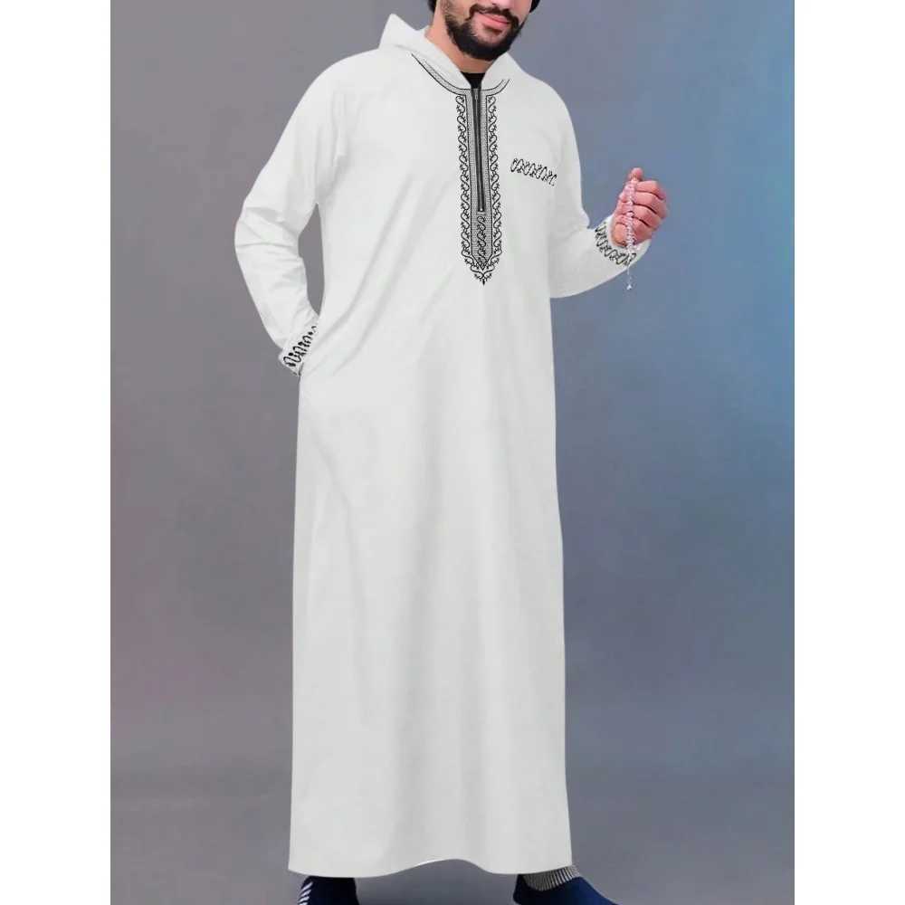 Mens hooded robe Abaya luxurious embroidery with side pockets traditional Muslim mens Moroccan style clothing X250514
