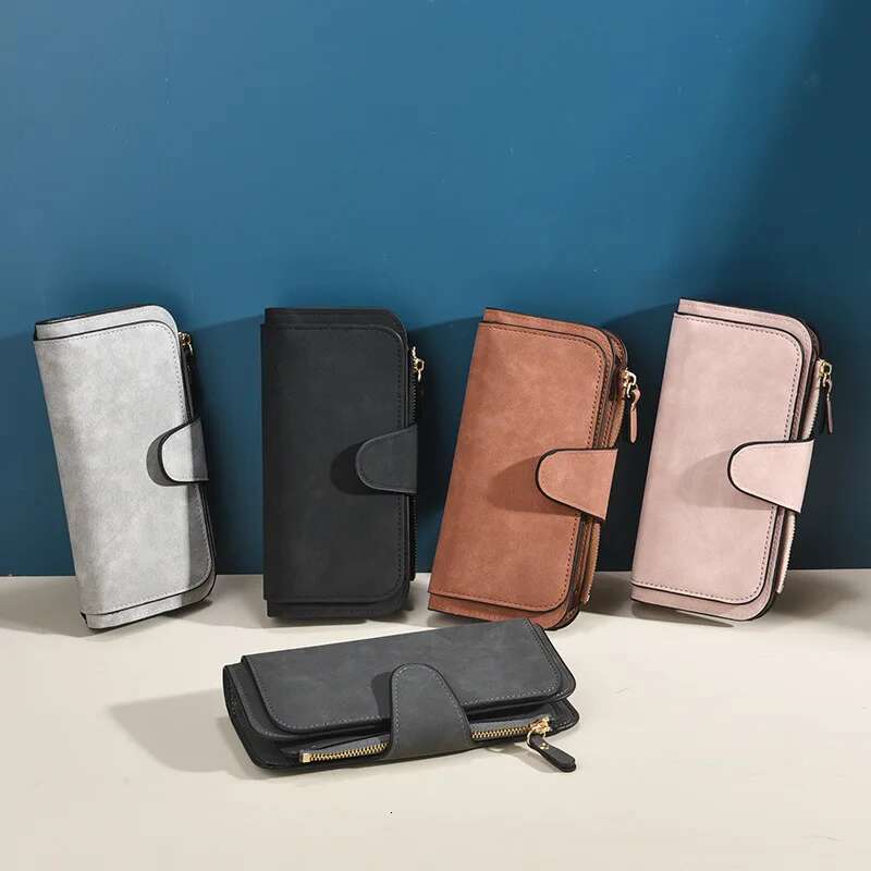 Vntage Long for Women Frosted Leather Designer Clutch Purse Large Capacity Credit Card Wallet Zipper Coin Pocket