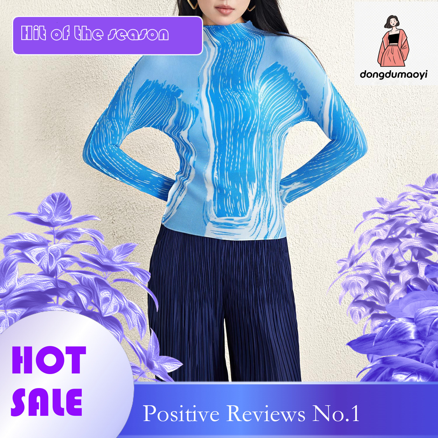 dongdumaoyi Miyake printed top for women's interior design, niche slim fit elastic corn kernels versatile pleated T-shirt