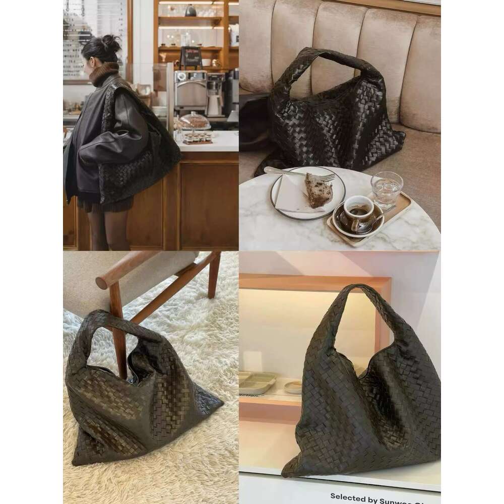 Olive green soft leather new women s large capacity single shoulder tote pure hand woven armpit bag