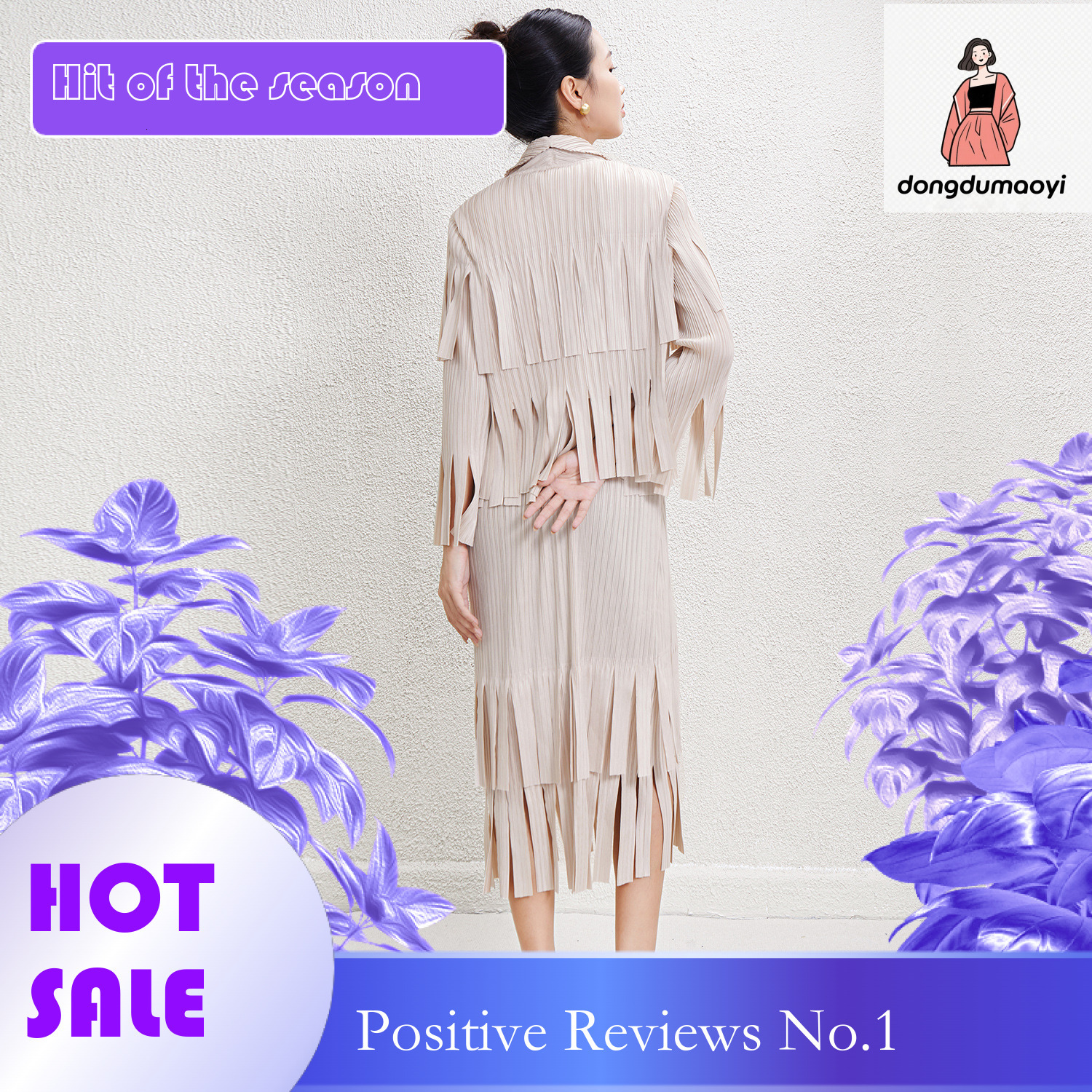 dongdumaoyi Miyake tassel dress for spring and summer new style small suit splicing sleeveless mid length skirt set