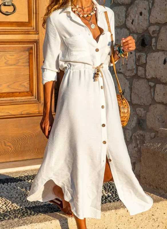 2025 Spring Cotton Oversize Women Dress Long White Button Loose Dresses Female New Summer Elegant Casual Trendy Ladies ClothesXJ250514