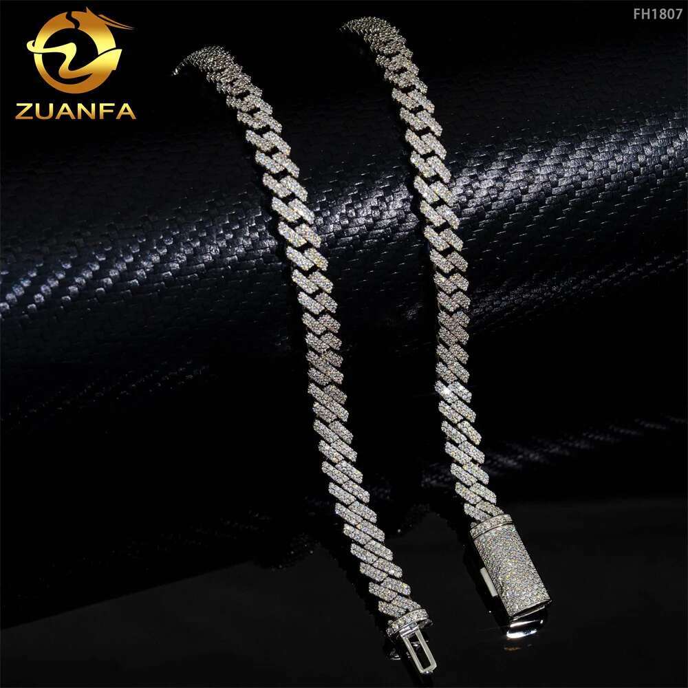 Pass Diamond Tester 925 Sterling Silver Hip Hop Jewelry Men Necklace 8mm 2 Rows Iced Out Vvs Moissanite Cuban Link Chain